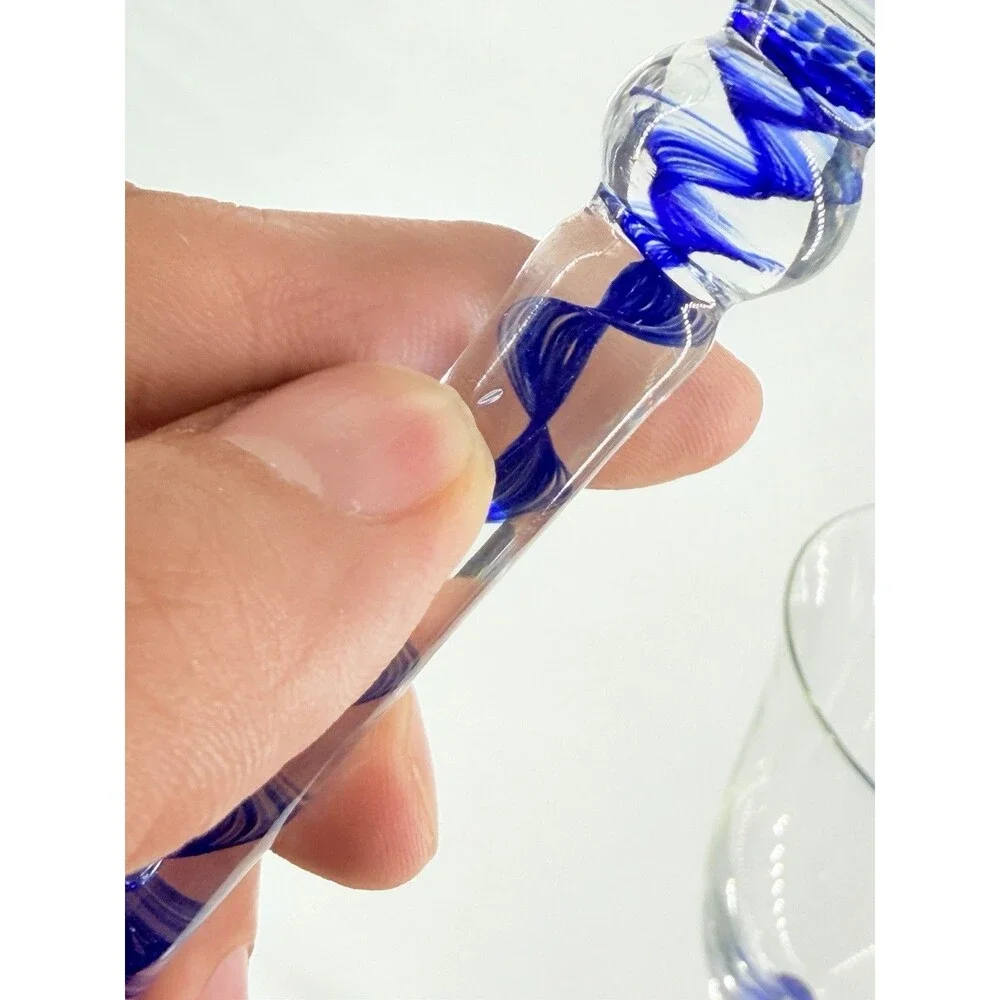 PIER 1 Blue Ribbon Swirl Stem Wine Goblet Glasses